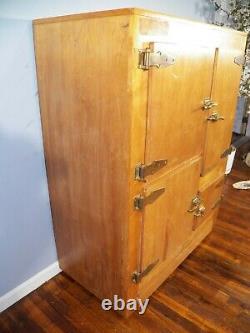 Large Antique Maple 4 Door Ice Box Brass Hardware home Bar size