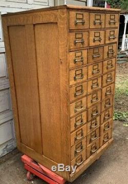 Large Antique Oak 30 Drawer Store Cabinet