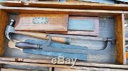Large Antique Oak Carpenter Craftsman Tradesman Wood Tool Box 6 Disston Saws