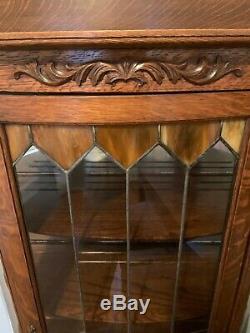 Large Antique Oak China Curio Cabinet with Original Finish