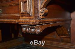 Large Antique Ornate Hutch with Marble Top Beautiful Detail Over 8 Feet Tall