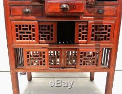 Large Antique/Vtg 72 Asian Chinese Solid Elm Wood Carved China Cabinet Armoire