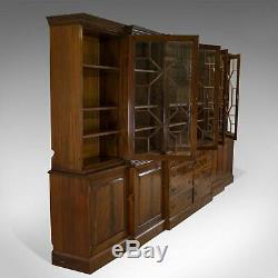 Large Breakfront Bookcase Cabinet, Mahogany, Glazed, Georgian Revival C20th