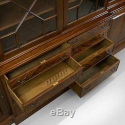 Large Breakfront Bookcase Cabinet, Mahogany, Glazed, Georgian Revival C20th