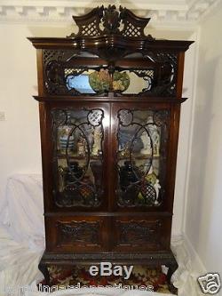 Large Fine Carved Antique Chippendale Style Display Cabinet Mahogany Magnificent
