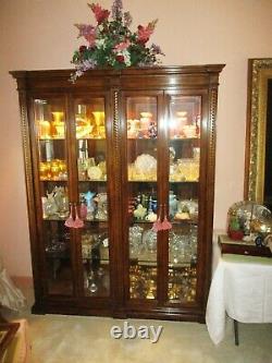 Large Henredon Drexel Darkwood Double Curio China Cabinet Lighted Full View