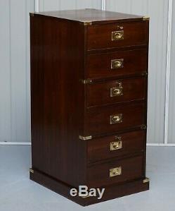 Large Military Campaign Three Drawer Filing Cabinet Mahogany Satinwood Lined