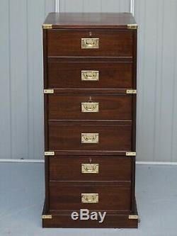 Large Military Campaign Three Drawer Filing Cabinet Mahogany Satinwood Lined