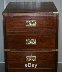 Large Military Campaign Three Drawer Filing Cabinet Mahogany Satinwood Lined