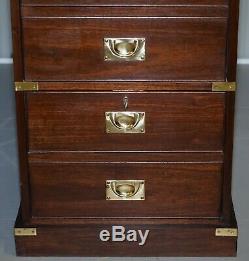 Large Military Campaign Three Drawer Filing Cabinet Mahogany Satinwood Lined