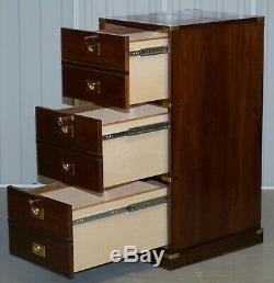 Large Military Campaign Three Drawer Filing Cabinet Mahogany Satinwood Lined