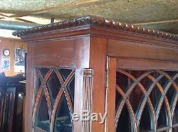 Large Solid Mahogany Federal Chippendale Style Fretwork China Cabinet