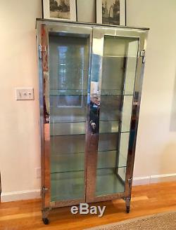 Large Stainless Steel, Chrome & Glass Medical Industrial Display Cabinet