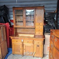 Large Stunning Antique Oak Hoosier With Cooper Sink