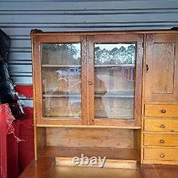 Large Stunning Antique Oak Hoosier With Cooper Sink