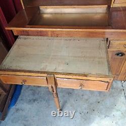 Large Stunning Antique Oak Hoosier With Cooper Sink