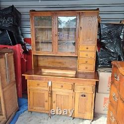 Large Stunning Antique Oak Hoosier With Cooper Sink