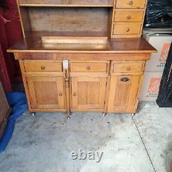 Large Stunning Antique Oak Hoosier With Cooper Sink