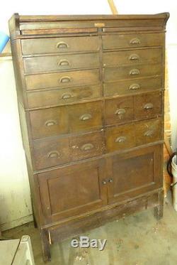 Large Wood Antique Jessen & Rosberg WATCHMAKERS CABINET 16 Drawers