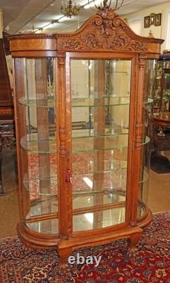 Late 19th Century Tiger Oak Reniassance Revival Carved Curio China Cabinet