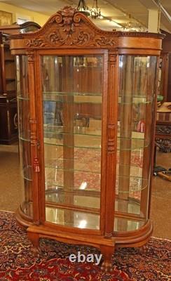 Late 19th Century Tiger Oak Reniassance Revival Carved Curio China Cabinet