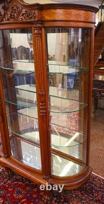 Late 19th Century Tiger Oak Reniassance Revival Carved Curio China Cabinet