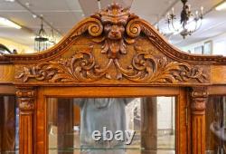 Late 19th Century Tiger Oak Reniassance Revival Carved Curio China Cabinet