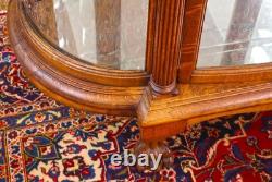 Late 19th Century Tiger Oak Reniassance Revival Carved Curio China Cabinet