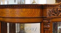 Late 19th Century Tiger Oak Reniassance Revival Carved Curio China Cabinet