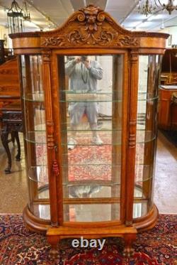 Late 19th Century Tiger Oak Reniassance Revival Carved Curio China Cabinet