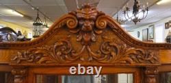 Late 19th Century Tiger Oak Reniassance Revival Carved Curio China Cabinet