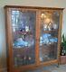 Lg Antique Oak & Leaded Glass China Cabinet Display Case Bookcase Local Pickup