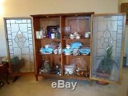 Lg Antique Oak & Leaded Glass China Cabinet Display case Bookcase Local pickup