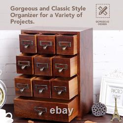 Library Card Catalog Solid Wood Small Curio Cabinet L Retro Storage Organizer Ap