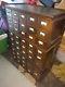 Library File Card Catalog Cabinet 45 Drawers Original Wood Casters Excd