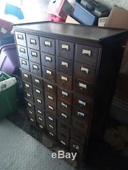 Library File Card Catalog Cabinet 45 Drawers Original Wood Casters EXCD