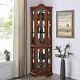 Lighted Corner Curio Cabinet 5-tier Glass Wood Liquor Cabinet With Shelves