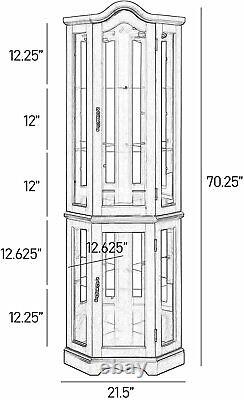 Lighted Corner Curio Cabinet 5-Tier Glass Wood Liquor Cabinet with Shelves