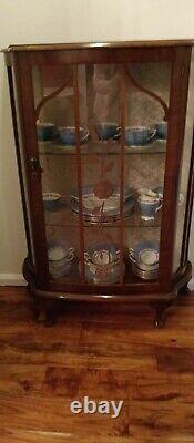 Lovely Antique Rose China Cabinet with Curved Glass Door