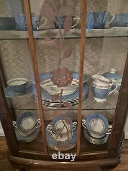 Lovely Antique Rose China Cabinet with Curved Glass Door