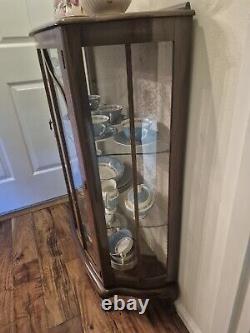 Lovely Antique Rose China Cabinet with Curved Glass Door