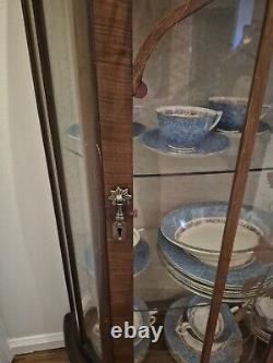 Lovely Antique Rose China Cabinet with Curved Glass Door