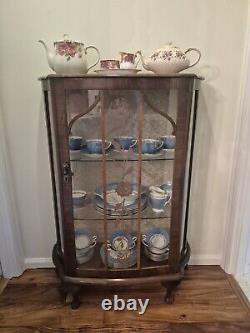 Lovely Antique Rose China Cabinet with Curved Glass Door