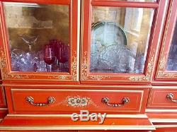 Maddox Colonial 1940s Red Lacquer Oriental China Hutch Chinoiserie