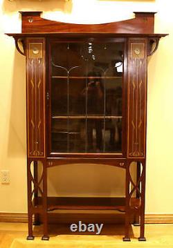 Magnificent 1900 English Art Nouveau Inlaid Mother Of Pearl Cabinet