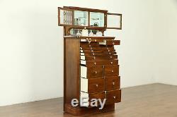 Mahogany Antique Dental Cabinet, 15 Drawers, Jewelry, Collector #31587