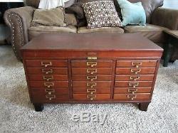 Mahogany Brass Library File Cabinet Wood Dentist Chest Paper Sorter Coffee Table