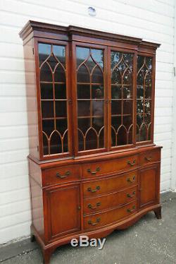 Mahogany Carved Two Part Breakfront China Closet Display Cabinet 9827