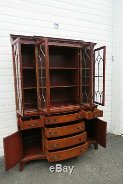 Mahogany Carved Two Part Breakfront China Closet Display Cabinet 9827