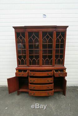 Mahogany Carved Two Part Breakfront China Closet Display Cabinet 9827